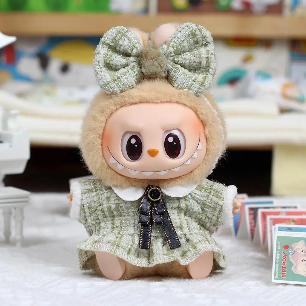 For 15CM Labubu V2 cloth baby clothes outfit vinyl pendant labubu sitting party doll clothes for labubu decortaion