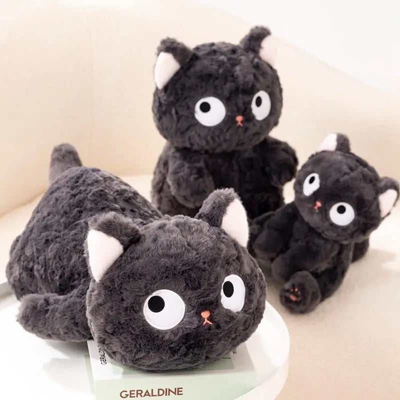 Funny Three Poses Fat Black Cat Plush Stuffed Animals Toy Lifelike Cat Doll for Boys and Girls Children Xmas Birthday Gift