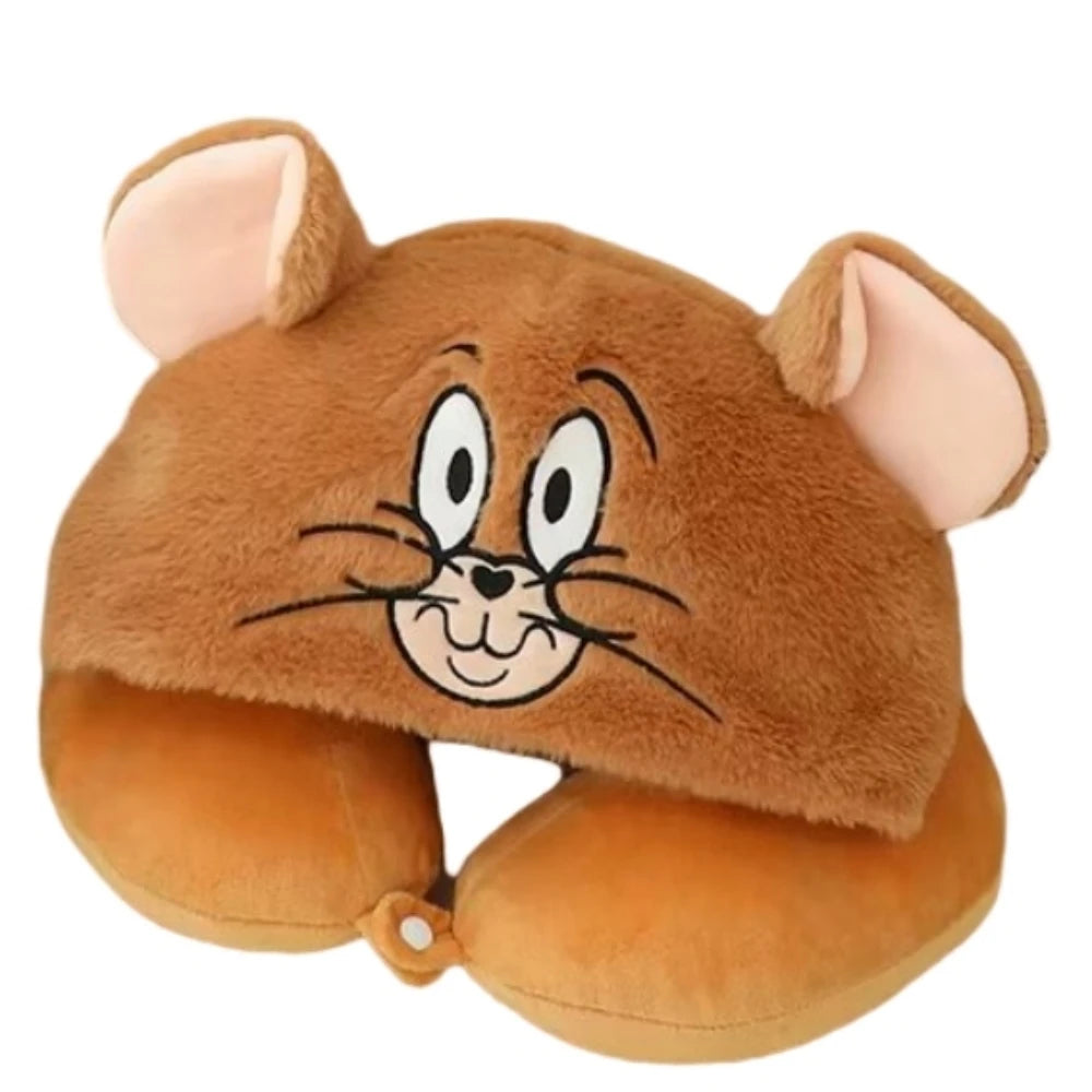 Lovely Anime Tom and Jerry Plush Hooded U-Shaped Pillow Cute Travel Nap Pillow Kawaii Comfortable Gifts For Girl