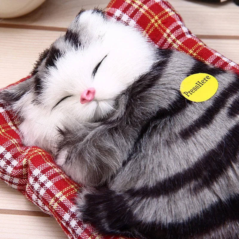 Simulation Cute Animal Doll Plush Sleeping Cats Toy with Sound Children Christmas Gift Party Decor Kids Birthday Gift