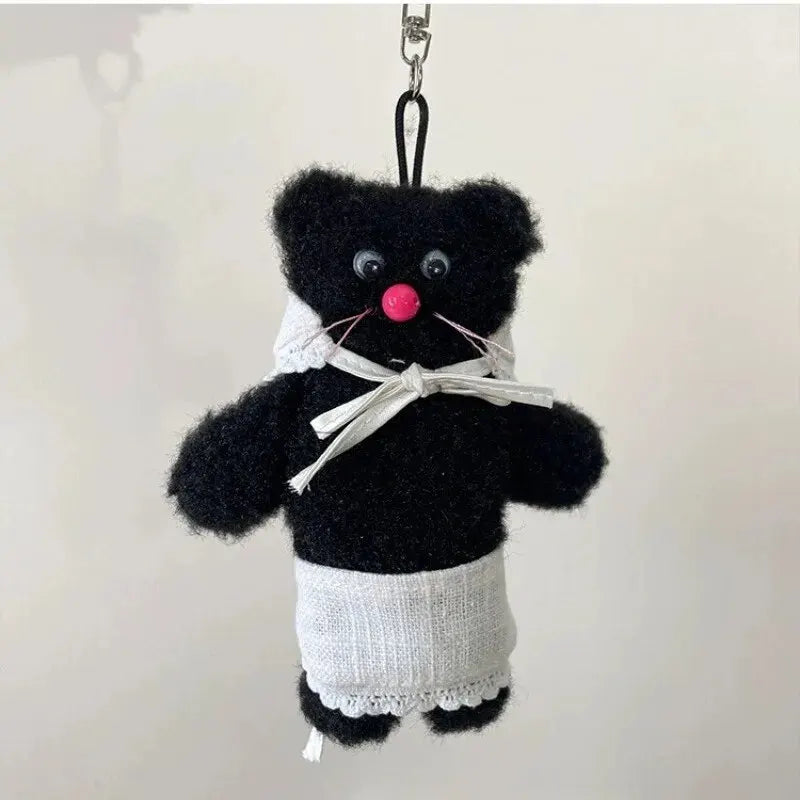 2024 Cute Black Bear Apron Head Cover Plush Keychain Kawaii Backpack Pendant Fashion Car Keyring Boy&Girls Women Bag Accessories