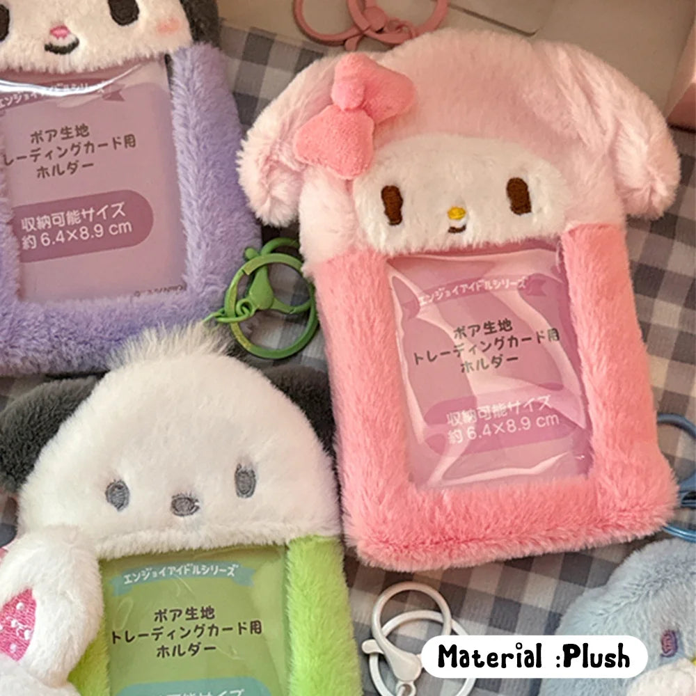 Sanrio Hello Kitty Plush Card Case Keychain Kuromi Melody Card holder Kawaii Photo Card Display Sleeves Cute Bag Pendant Gifts