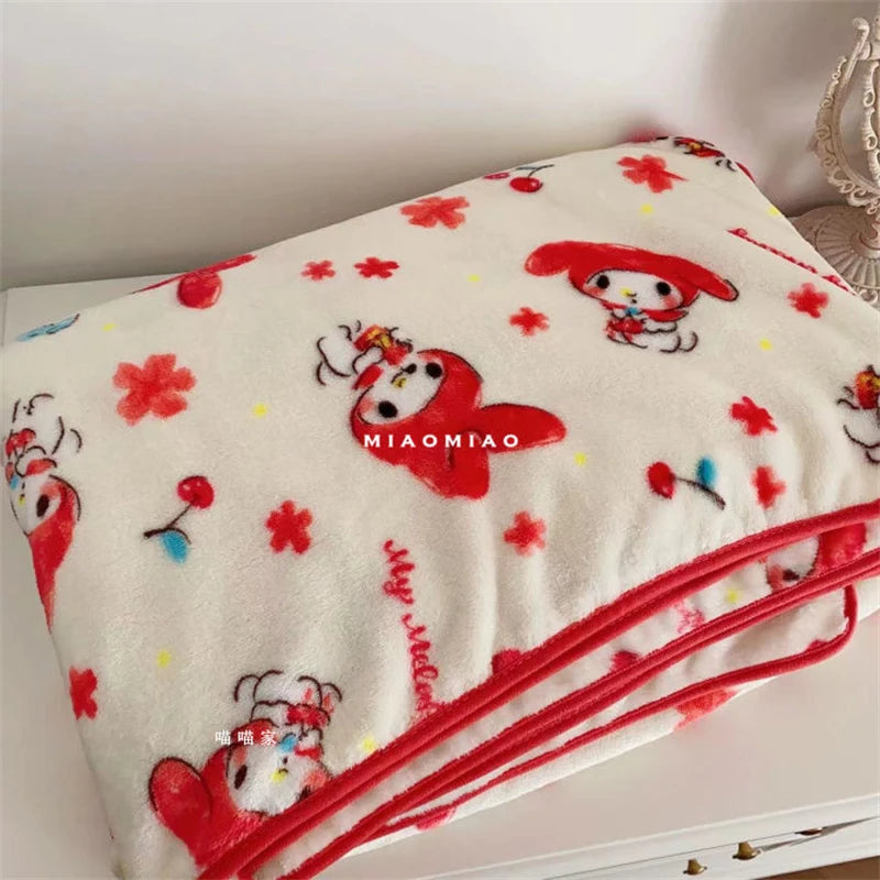 Sanrio My Melody Blanket Comfortable Warm Cartoon Hello Kitty Printed Flannel Blanket Car Blanket Bedspread Pillowcase Girl