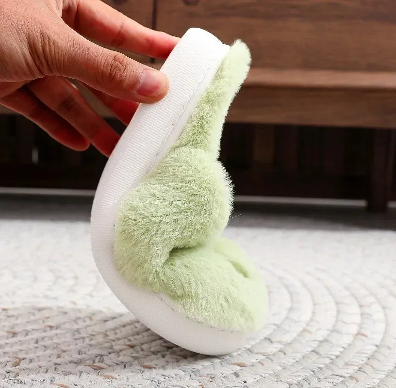 Christmas Plush Slippers Women Winter Warm Cute Home Green Haired Monster Slippers Funny Non Slip Cotten Shoes New Year Gift