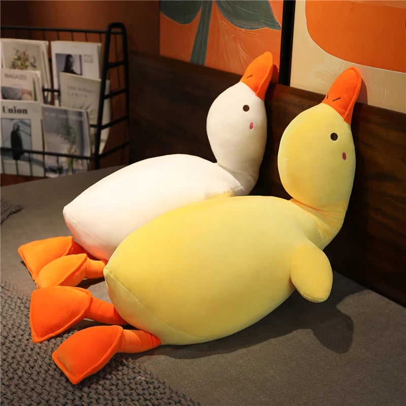 Cute Soft White Goose Huggable Throw Pillow Comfortable Yellow Duck Plush Toy Back Cushion Decorative Pillow For Sofa Bed Gifts