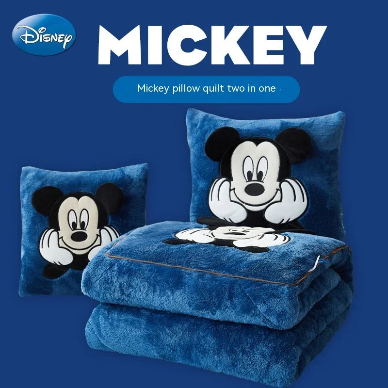 2024 New Disney Stitch Throw Pillow Blankets Two In One Kawaii Flannel Thickened Nap Blanket Living Room Kids Bedroom Decoration