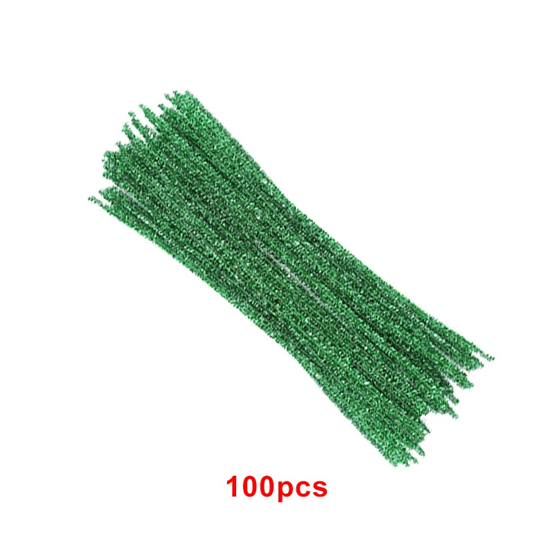 MIUSIE 100Pcs Glitter Chenille Stems Rod Wool Root Fluffy Twist Sticks Plush Tinsel Stems Wired DIY Craft Supplies Toys