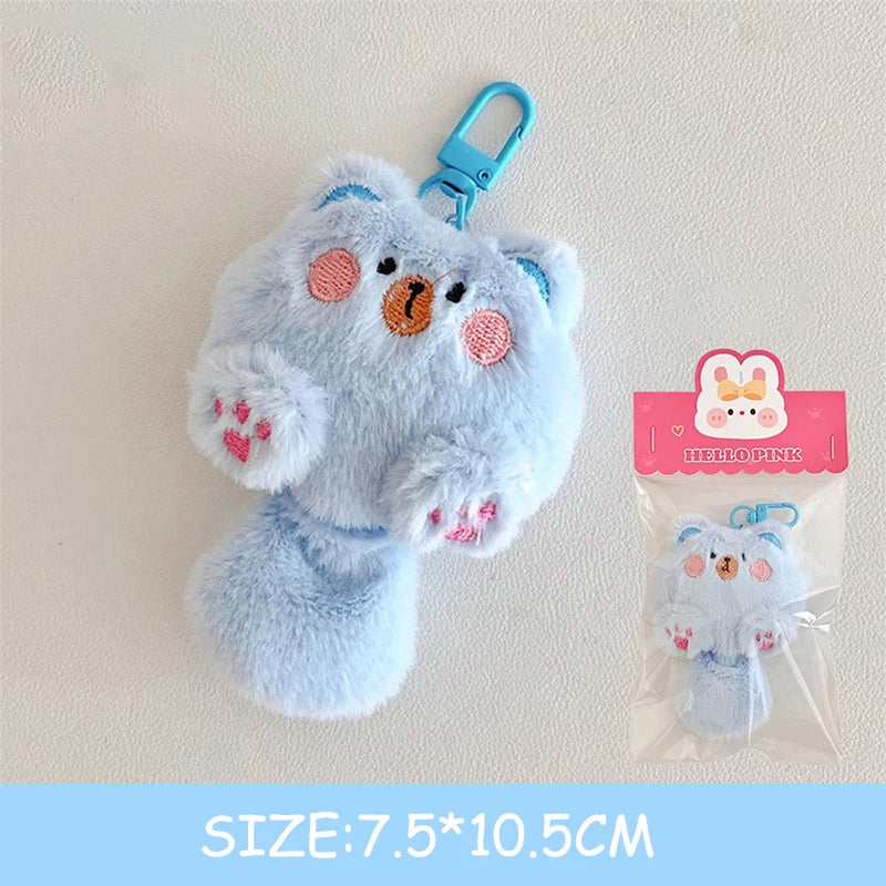 Cute Plush Long Tailed Cat Keychain Kawaii Cartoon Doll Toy Bag Pendant Key Ring Keyring Accessories For Women Girls Couples