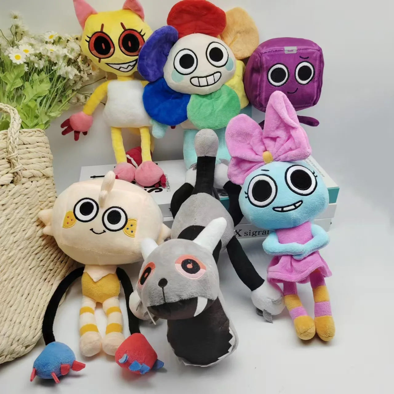 TreasuringU 5PCS Dandy's World Plush Toys with Stickers Dandy World Scrap Stuffed Doll Horror Game Goob Pebble Plushie Christmas