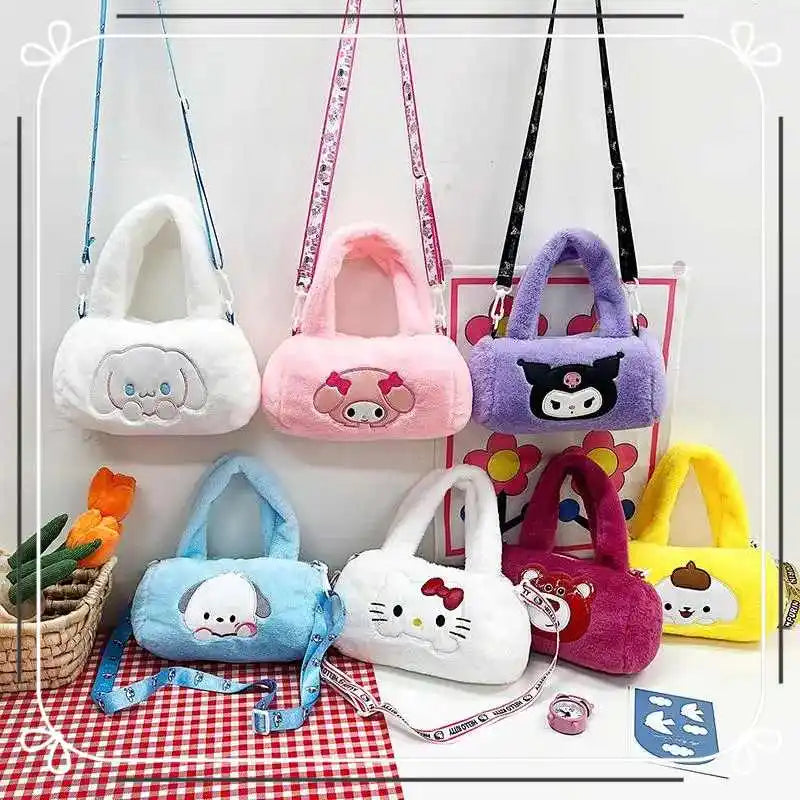 Plushies Kawaii Sanrio Plush Bag Hello Kitty Kuromi Shoulder Handbag My Melody Messenger Cinnamoroll Backpack Phone Storage Gift