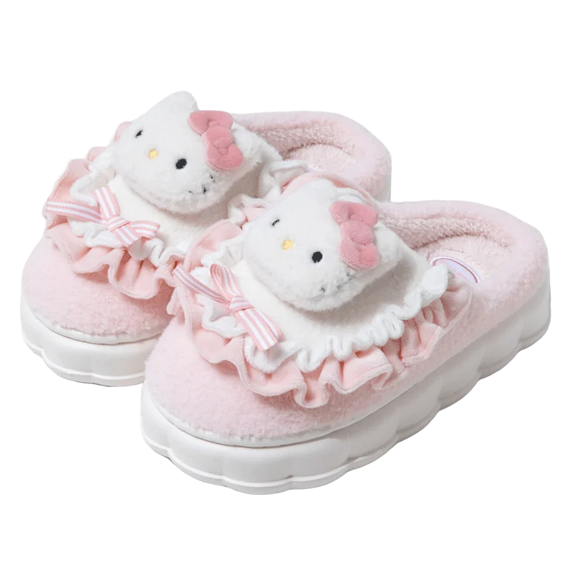 Sanrio Kawaii Cinnamoroll Womens Slippers Kuromi Hello Kitty Plush Cartoon Cute Sweet Suitable Indoor Outdoor Winter Slippers