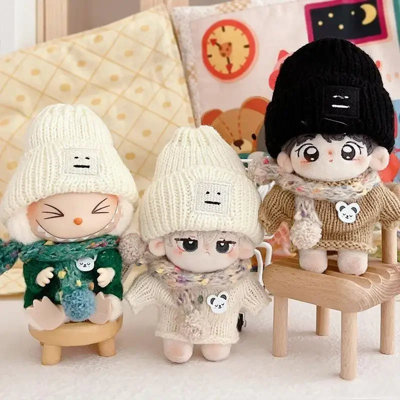 Mini Doll'S Clothes Outfit Accessories For Labubu and 10cm cotton doll sweater scarf hat set Clothing Christmas Gift