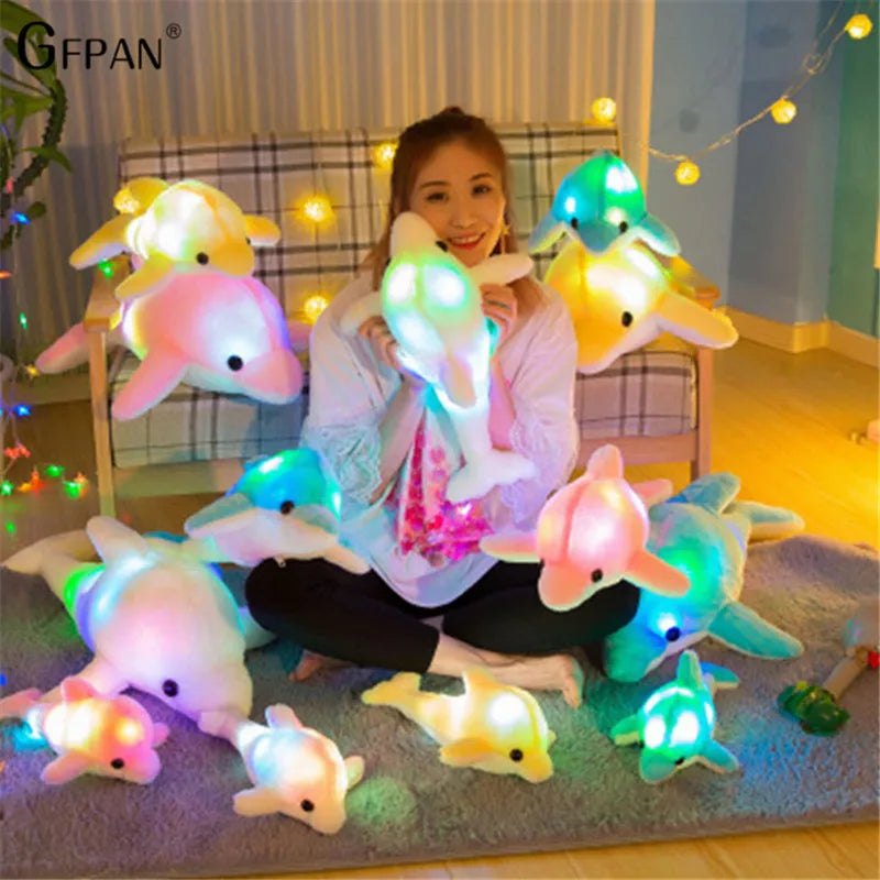 1pc 30cm Cute Plush Animal Cartoon Led Light Luminous Dolphin Stuffed Colorful Plush Toys  Kawaii Birthday Present For Kids