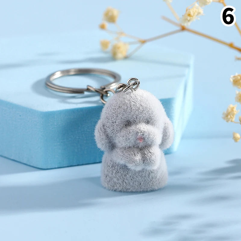 3D Flocking Polar Bear Keychain Cartoon Plush Animal Keyring Bag Pendant Car Key Holder Earphone Charm DIY Jewelry Accessor