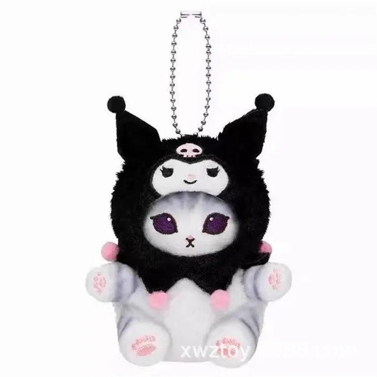 Kawaii Sanrio Plush Keychain Pendant Cartoon Mofusand Shark Cat Cross-Dressing Hello Kitty Kuromi doll stuff Backpack Decor Toys