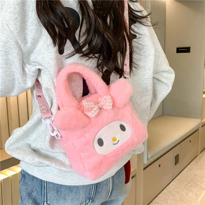 Kawaii Sanrio Plush Bag Kuromi Melody Cinnamoroll Cartoon Anime Handbag Crossbody Cosmetic Travel Storage Bags Women Girls Gifts