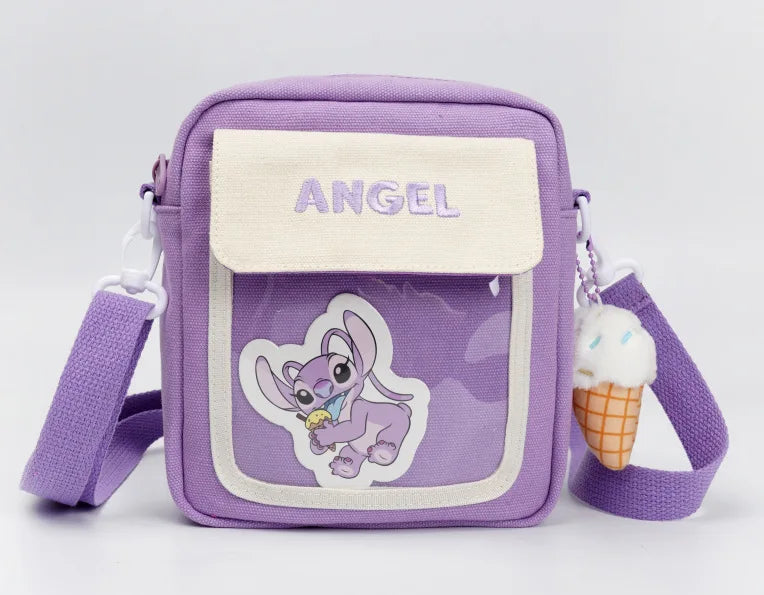 Disney Stitch Authentic Angie Doll Plush Toys New Purple Lavender Angie Milk Tea Cup Hair Doll Stitch Bags Backpacks Plush Toy