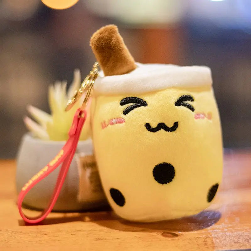 10cm Kawaii Bubble Anime Tea Cup Keychain Soft Plush Toy Stuffed Boba Doll Lovely Backpack Decoration Best Gift for Girls Kids