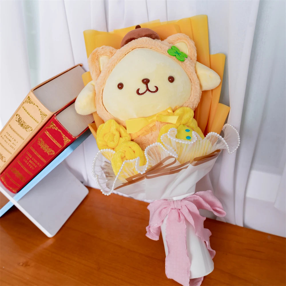 Plush Bouquet Pom Pom Purin Plush Doll Kawaii Cartoon Stuffed Bouquet Valentine's Day Christmas Graduation Surprise Gifts