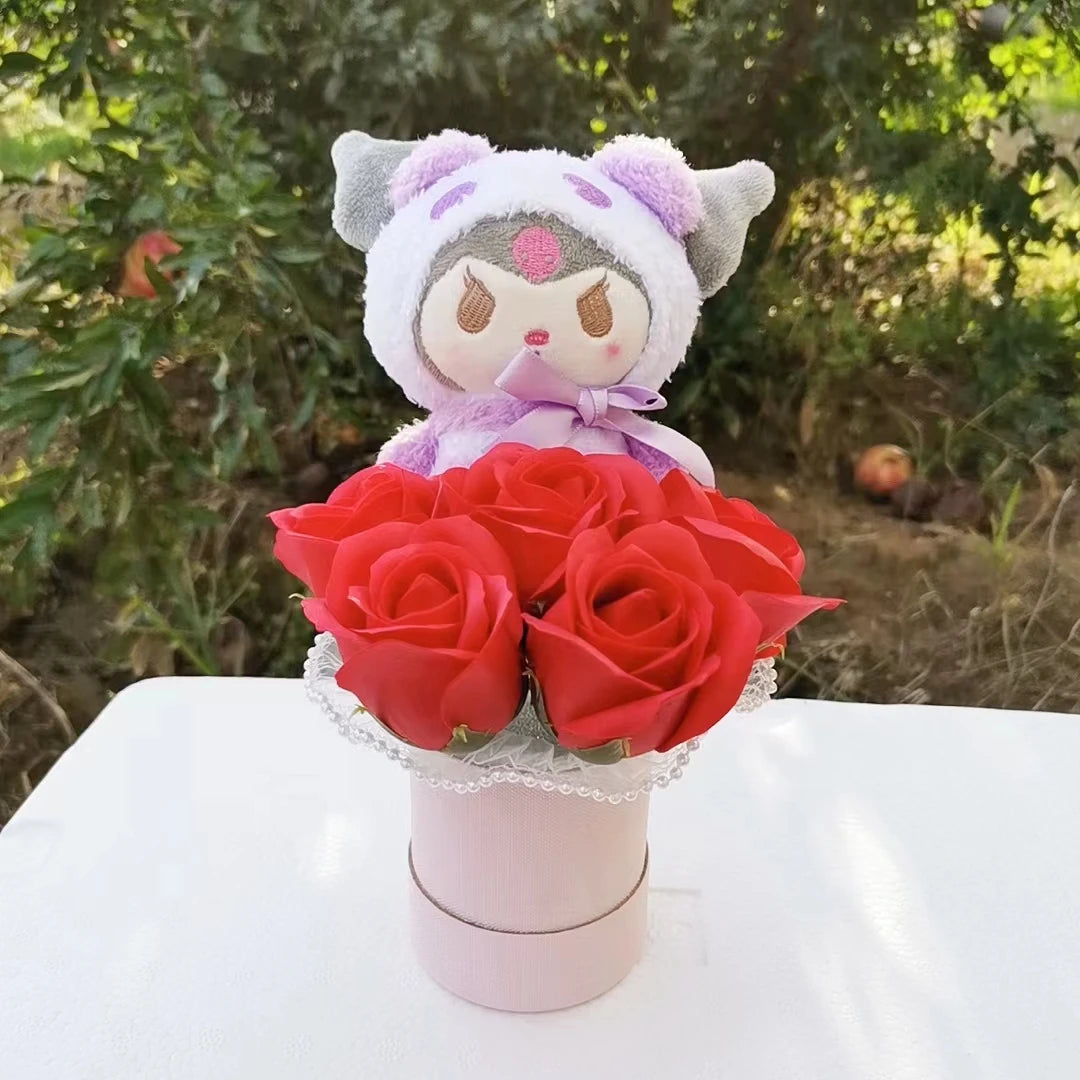 My Melody Anime Kuromi Plush Toy Cinnamoroll Handmade Cartoon  Flower Bouquet Valentine's Day Christmas Birthday Holiday Gifts