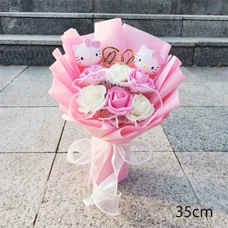 Anime Hello Kitty Cartoon Plush Bouquet  Artificial Flower Doll Home Wedding Surprise Holiday Christmas Valentine's Day Gift