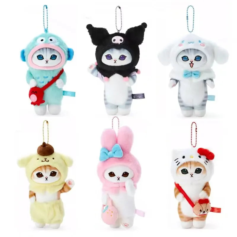 Kawaii Sanrio Plush Keychain Hello Kitty Kuromi Ugly Fish Cat Crossdressing Shark Cat Fried Shrimp Toy Cinnamoroll Bag Pendant