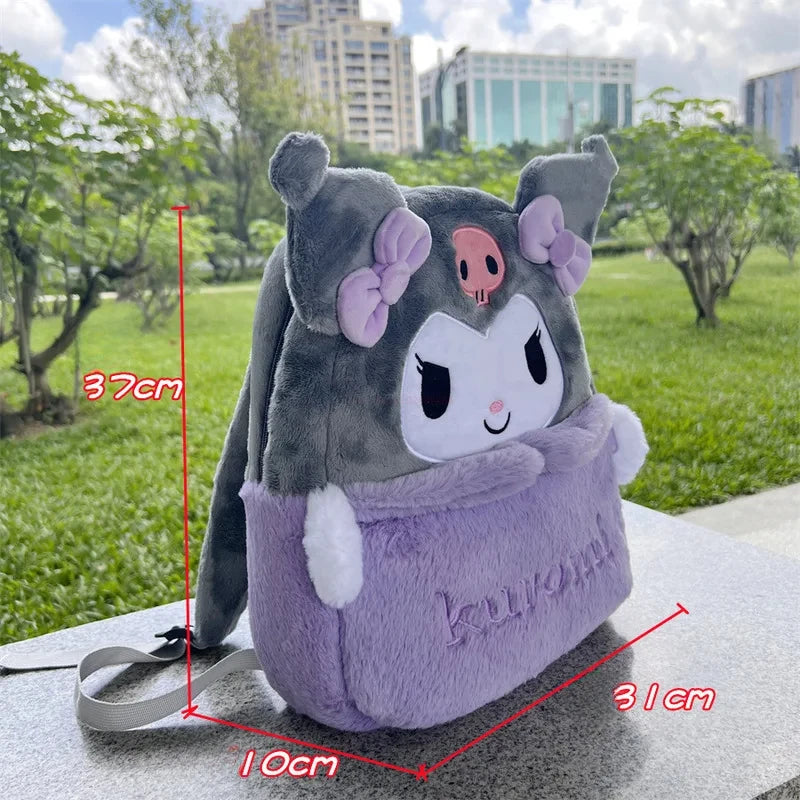 Kawaii Sanrio Cartoon Lovely Plush Backpack Cinnamoroll Kuromi Girl Large Capacity My Melody Shoulders Bag Girls Birthday Gifts