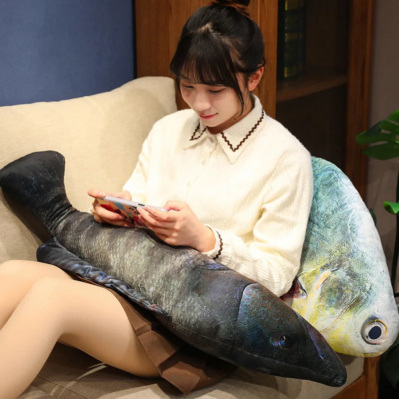 Giant Creative Simulation Fish Bream Tuna Salmon Plush Toy Cute Realistic Grouper Saury Plushies Pillow Funny Room Decor Gift