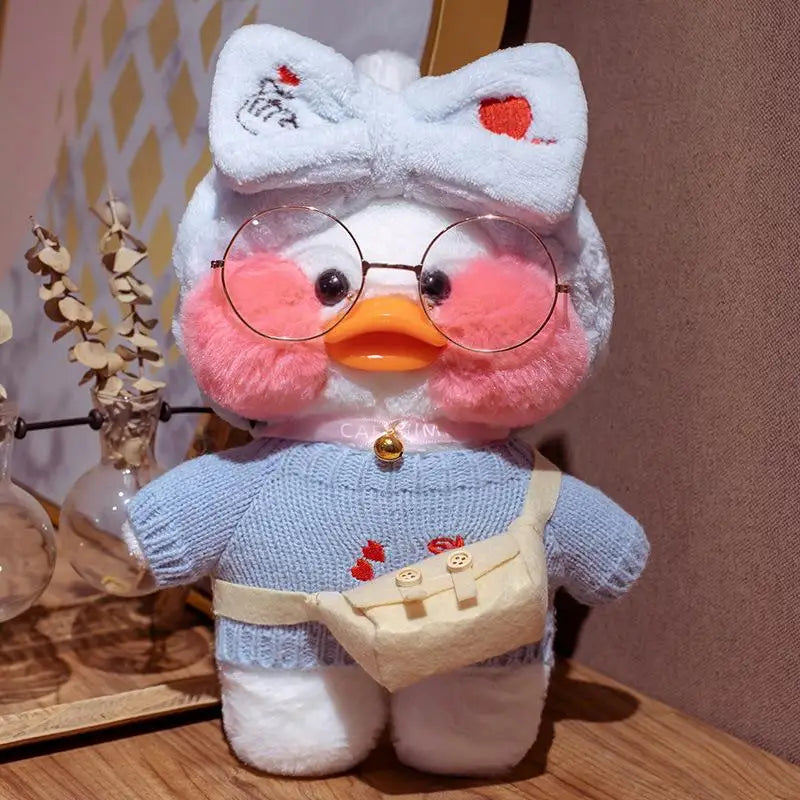 30cm Cute Cafe White Duck Stuffed Plush Animals Toy Wear Glasses And Clothes Soft Doll Girl Birthday Creative Gift For Children