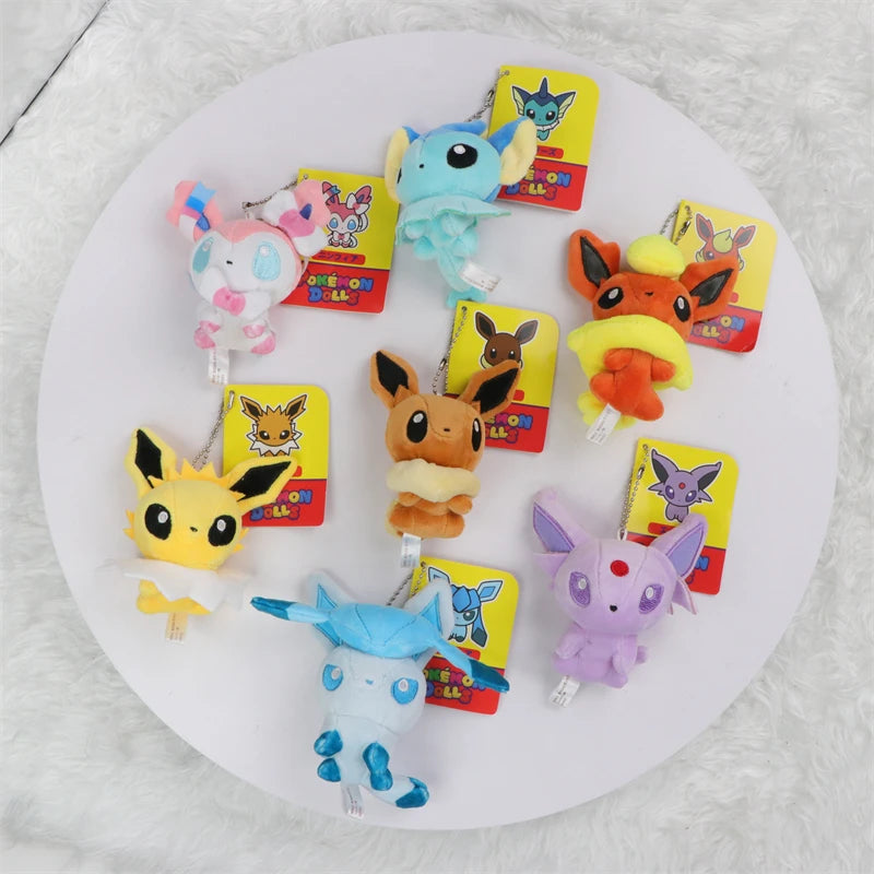 Pokemon Eevee Plush Toys Keychain Sylveon Espeon Jolteon Flareon Anime Glaceon Vaporeon Kawaii Peluche Dolls Pendants Gifts Kids