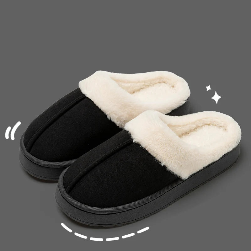 Winter Warm Flat Fur Slippers Women Faux Suede Fluffy Furry Home Slides Couples Comfort Non Slip Indoor Floor Cotton Shoes