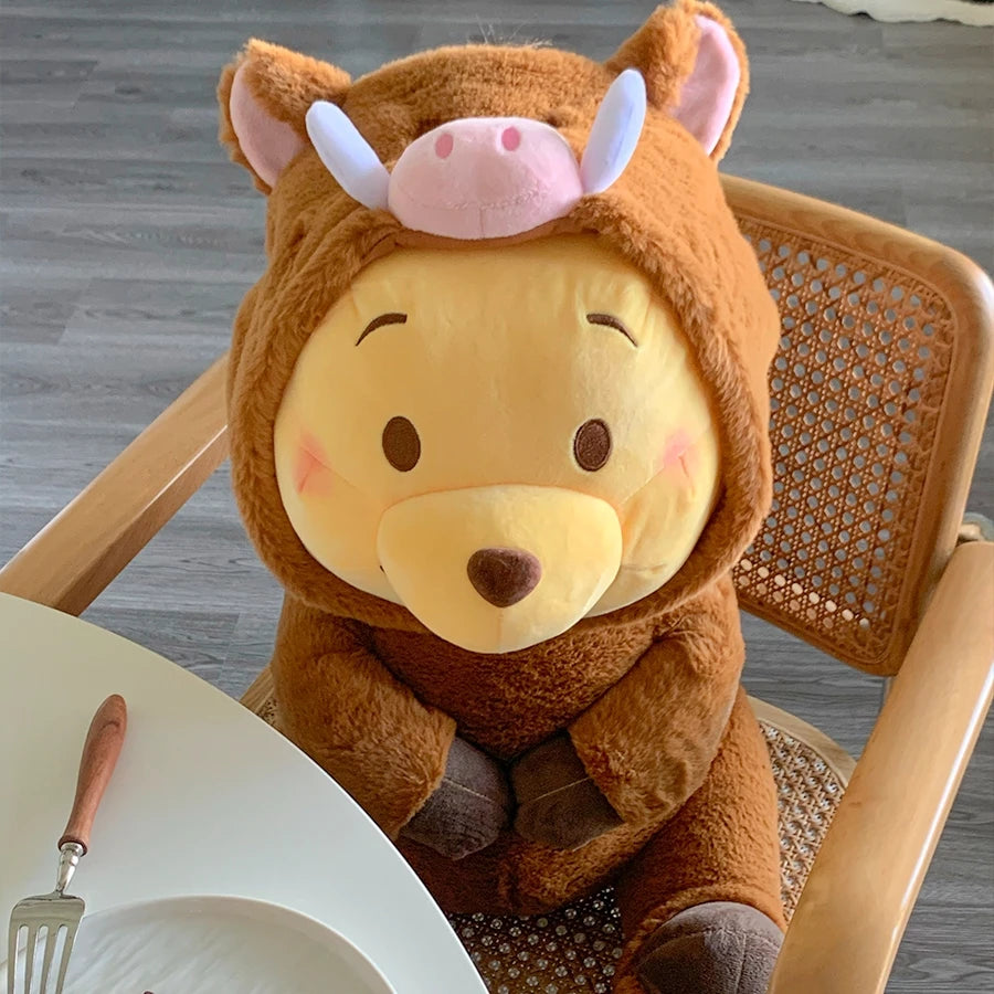 Fluffy Pooh Bear Turn Into Wild Boar Plush Toy Creative Cartoon Stuffed Anime Plushies Cuddly Cute Doll Birthday Gift Girl