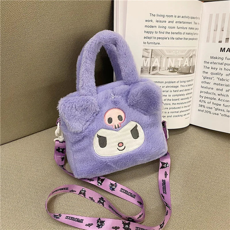 Kawaii Sanrio Plush Bag Kuromi Melody Cinnamoroll Cartoon Anime Handbag Crossbody Cosmetic Travel Storage Bags Women Girls Gifts