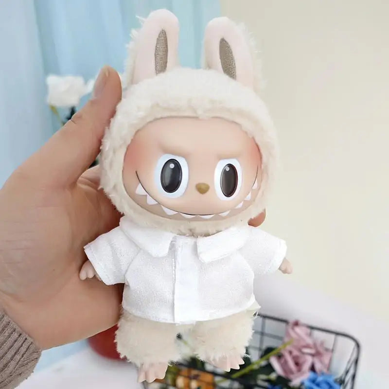 17cm Mini Plush Doll'S Clothes Outfit Accessories For Korea Kpop Exo Labubu Idol Dolls Corduroy overalls T-shirt Clothing Gift