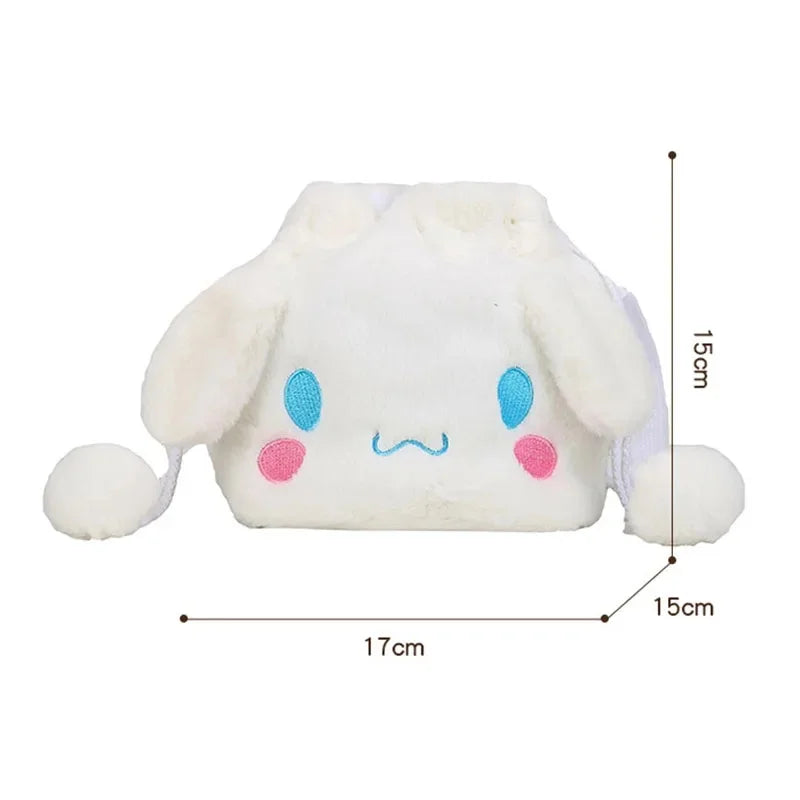 Sanrio Plush Cinnamoroll Shoulder Bag Cartoon Anime Kuromi Portable Drawstring Bag Plushies Toy My Melody Diagonal Package Gift