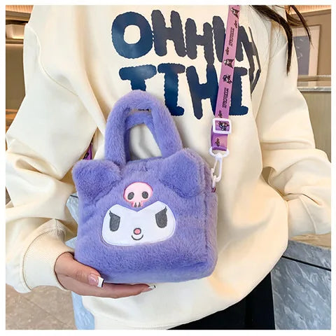 Kawaii Sanrio Plush Bag Kuromi Melody Cinnamoroll Cartoon Anime Handbag Crossbody Cosmetic Travel Storage Bags Women Girls Gifts