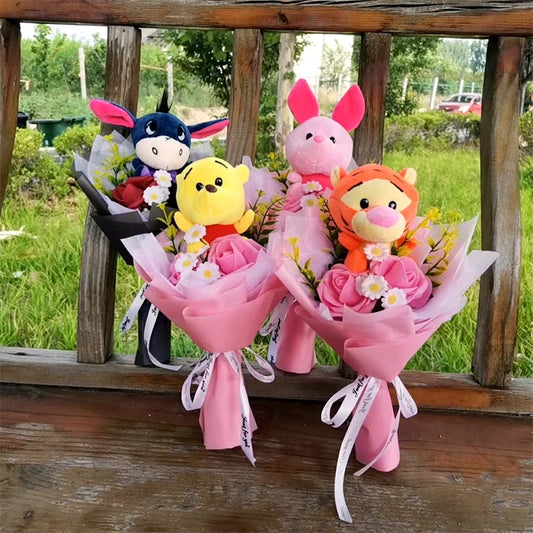 Anime Winnie The Pooh Bear Plush Bouquet Cute Cartoon Tiger PigPlush Dolls Toys Children Birthday Christmas Party Gift