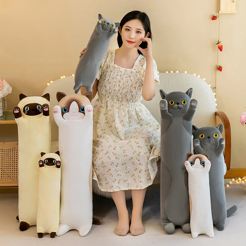 70-130cm Ultra Soft Cat Plush Long Pillow Down Cotton Stuffed Cartoon Kitten Cats Doll Plushie Peluche Sleeping Leg Pillow Gift