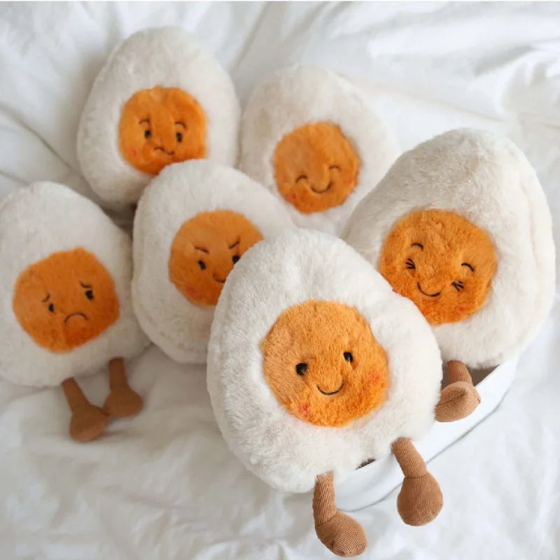 Furry Kawaii Soft Boiled Egg Plush Cuddly Plushies Doll Stuffed Food Long Plush Different Emotions Toys Home Decor Kids Gift