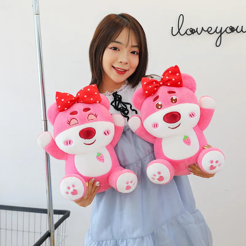 25/40cm Cute Pink Strawberry Bear Plush Toy Large Cute Bear Doll Girls Sleep Pillow Valentine's Day Room Decoration Gift