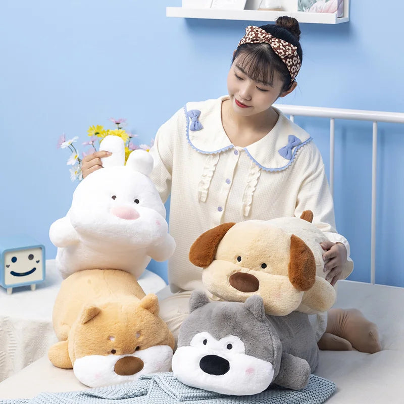 Kawaii Husky Shiba inu Plush Stuffed Cartoon Lying Fluffy Dog Puppy Doll Lovely Animal Plush Pillow For Children Birthday Gifts