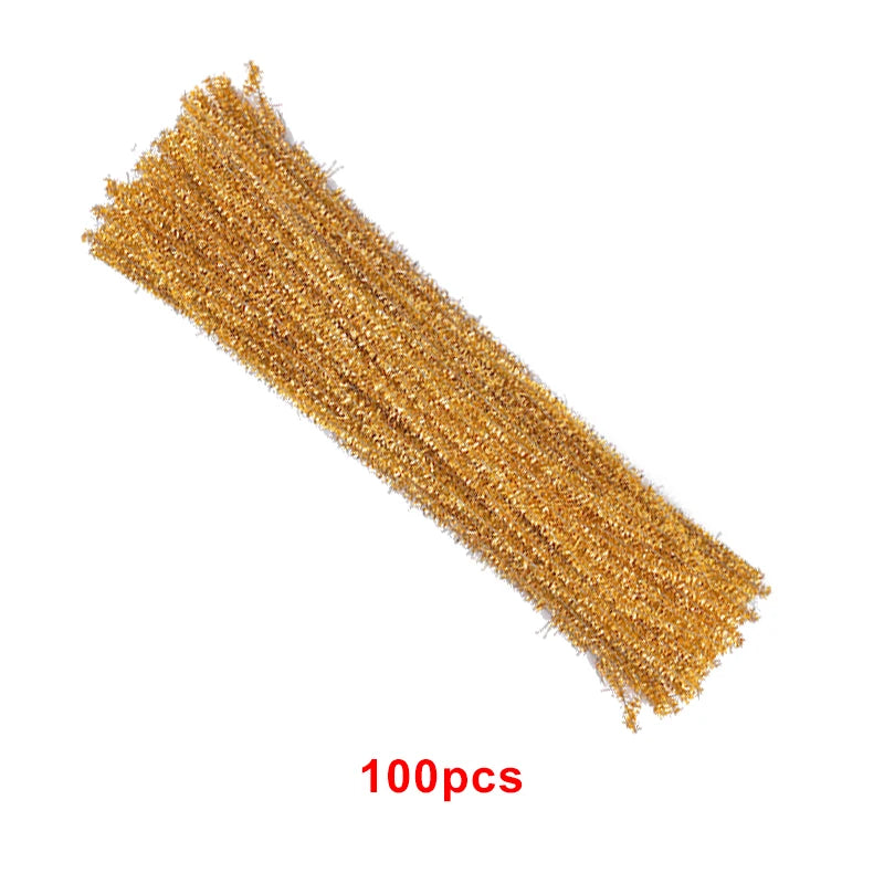 MIUSIE 100Pcs Glitter Chenille Stems Rod Wool Root Fluffy Twist Sticks Plush Tinsel Stems Wired DIY Craft Supplies Toys