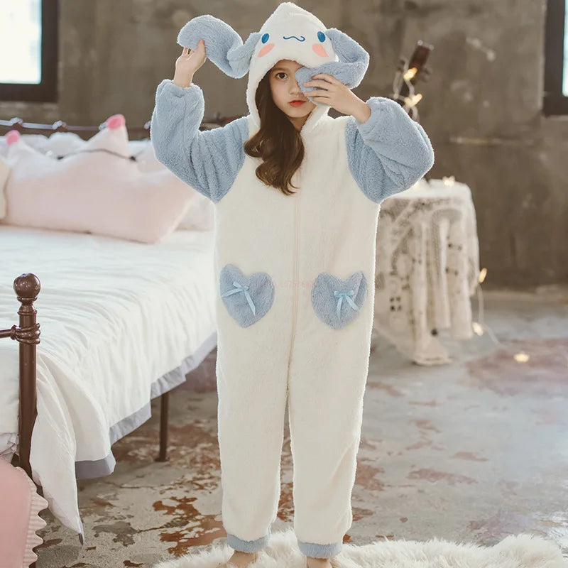 Sanrioed Plush Anime Cinnamoroll Winter Flannel Kids Rompers Girl Boy Toddler Jumpsuit Infant Clothes Pyjamas Kid Overalls Gift