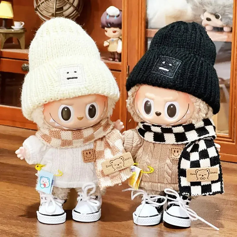 17cm Mini Plush Doll'S Clothes Outfit Accessories For Korea Kpop Exo Labubu Idol V1 V2 Sweater overalls scarf set Clothing Gift