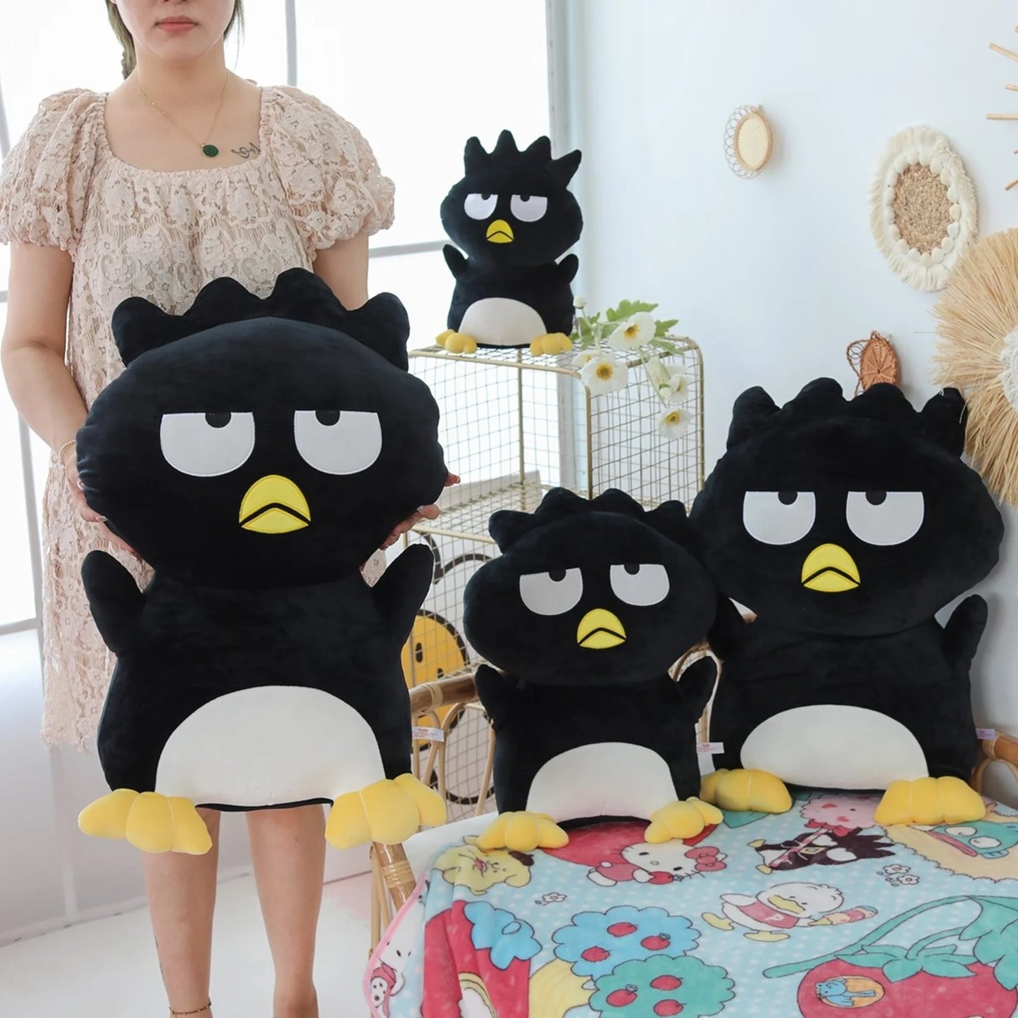 Soft Cuddly Bad Badtz Maru Plush Toy Kawaii Stuffed Animal Black Penguin Plushies Throw Pillow Japanese Style Doll Xmas Gifts