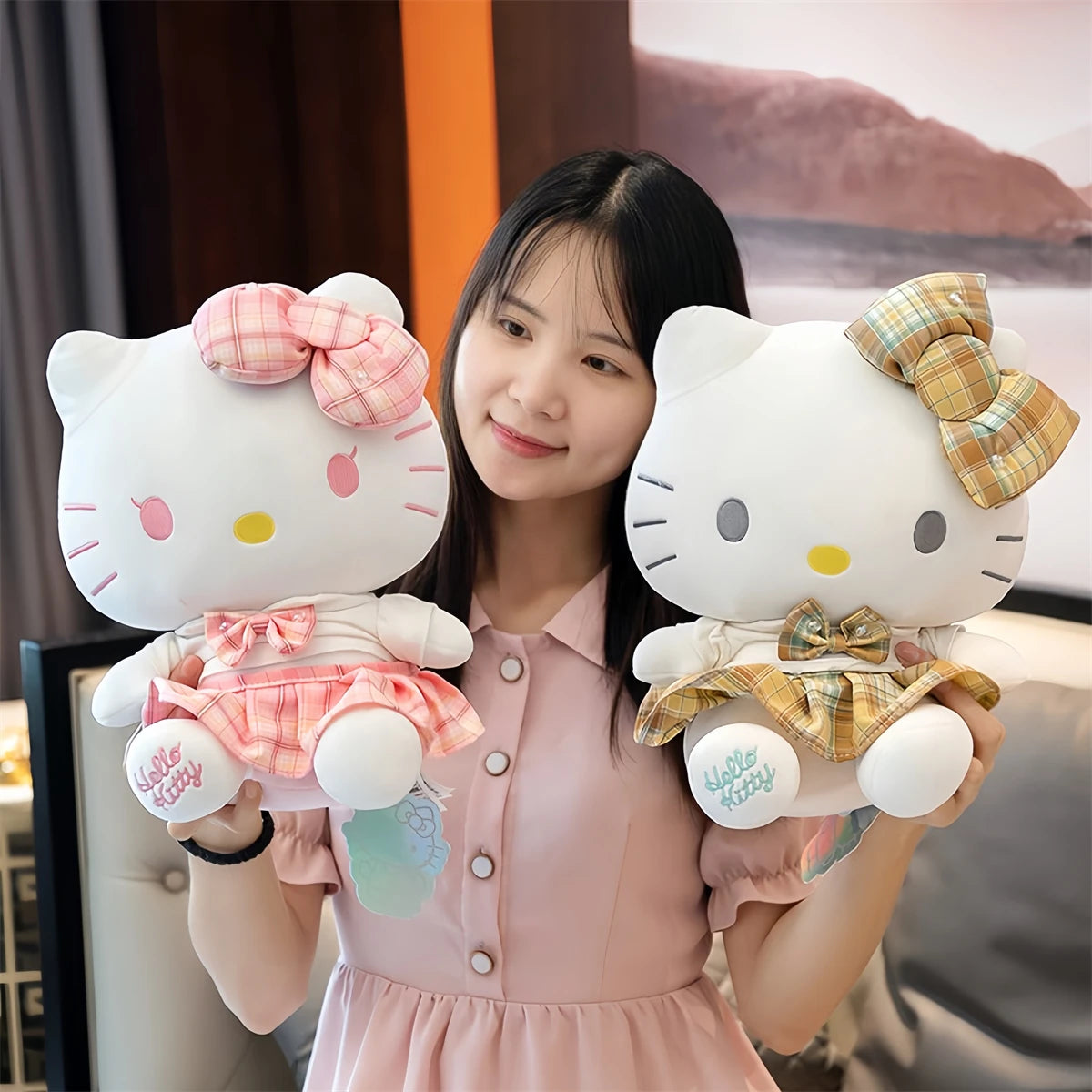 Original Sanrio JK Hello Kitty Plush Toy Japanese Style Cartoon Cat Plushies Stuffed Anime Doll Xmas Gifts For Girl 33cm