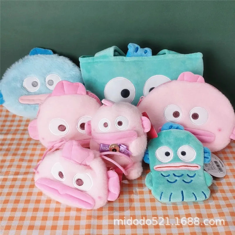 Sanrio Handbag Shoulder Bag Ugly Fish Hanton Pink Fish Big Mouth Fish Monster Plush Toy Large Capacity Bag Coin Purse Storage