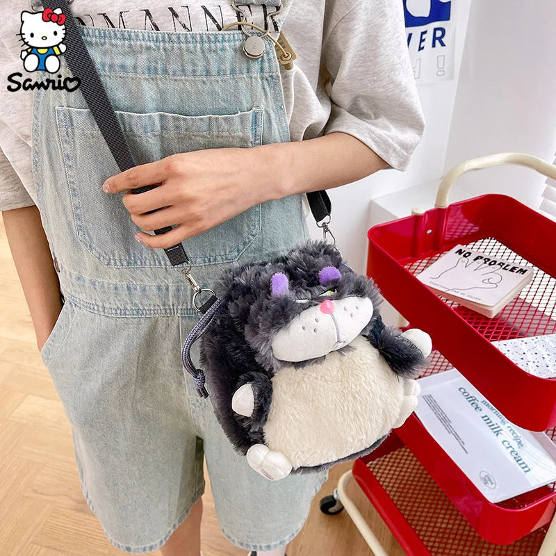 Lucifer Cat Bag Plush Shoulder Bag Cartoon Anime Lucifer Cat Portable Drawstring Shoulder Bag Plush Toy Diagonal Package Gifts