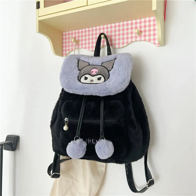 Kawaii Sanrio Anime Cartoon Hello Kitty Kuromi Melody Cute Plush Sanrio Backpack Kt Cat Kurome Pacha Dog Student For Girl Gift