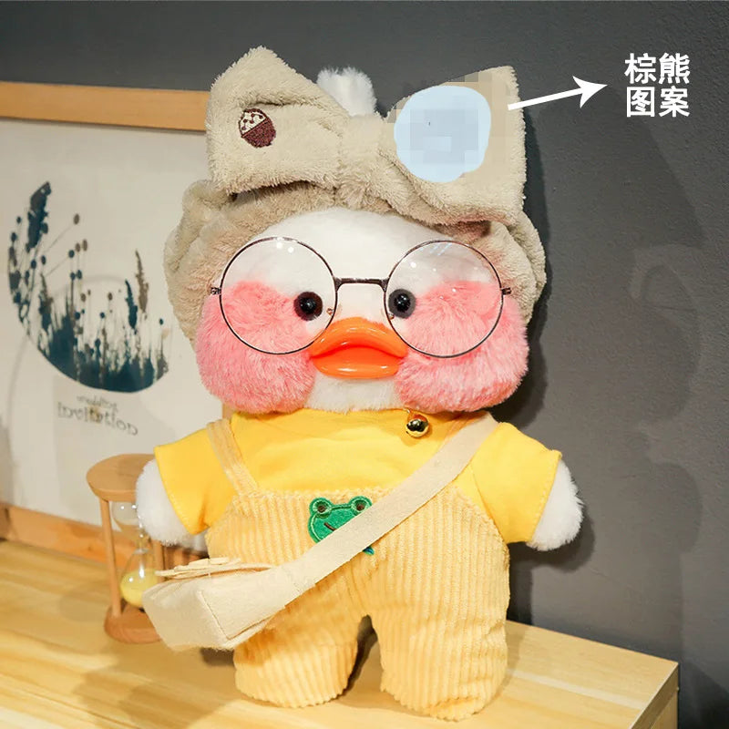 30cm Kawaii Cafe White Duck Stuffed Plush Animals Toy Wear Glasses And Hoodie Soft Doll Girl Birthday Creative Gift For Children